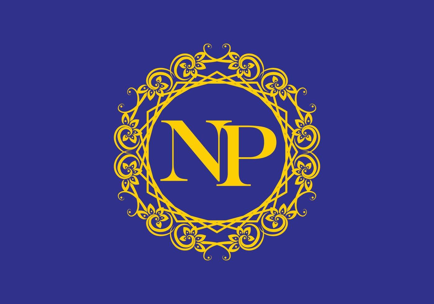 NP initial letter in vintage circle frame vector