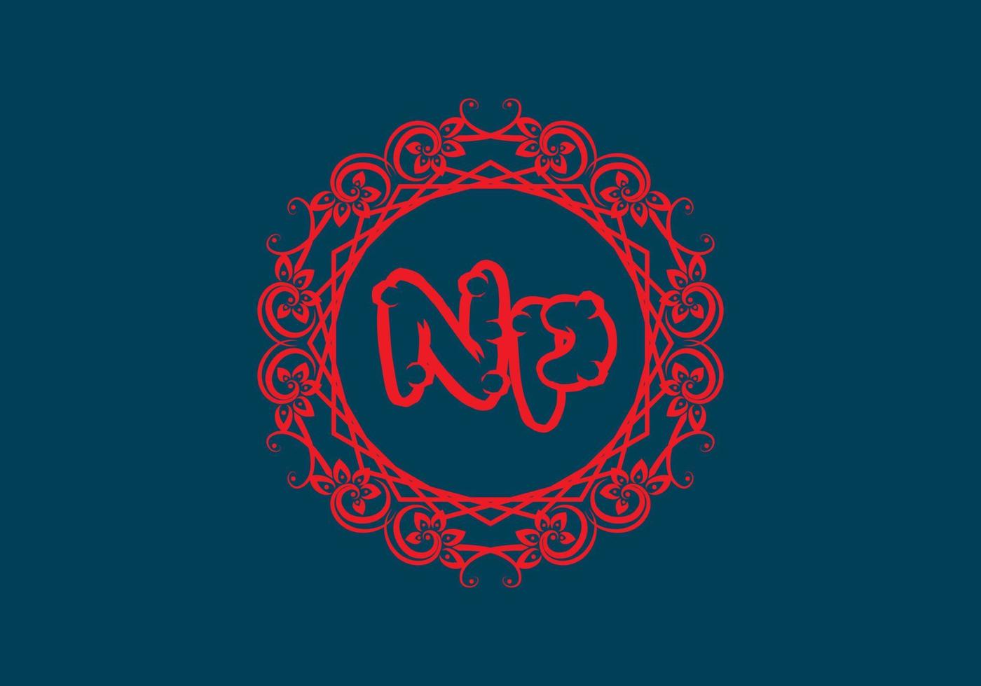 NP initial letter in vintage circle frame vector
