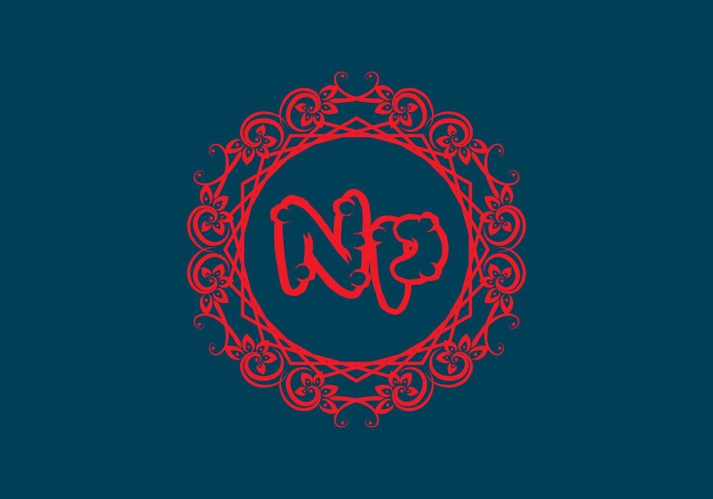 NP initial letter in vintage circle frame vector