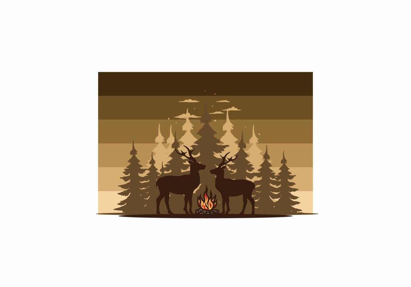 Couple deer and bonfire illustration vector