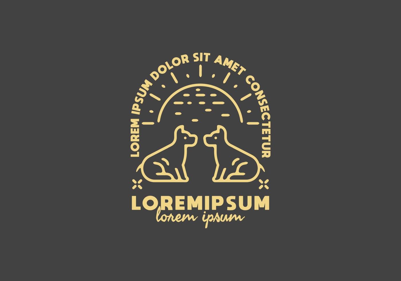 Twin dog and sun line art illustration with lorem ipsum text vector