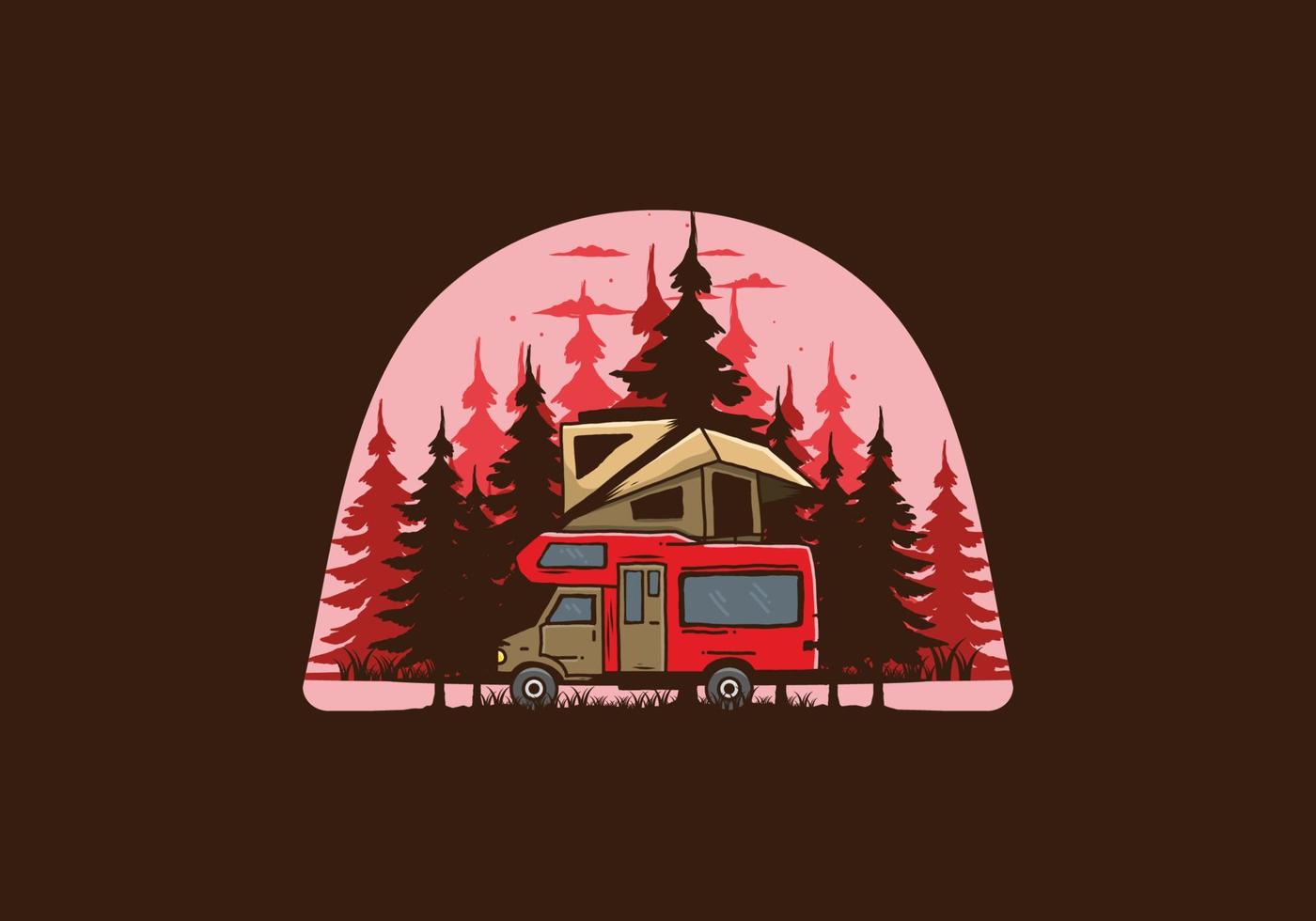 Car roof camping in the jungle illustration vector