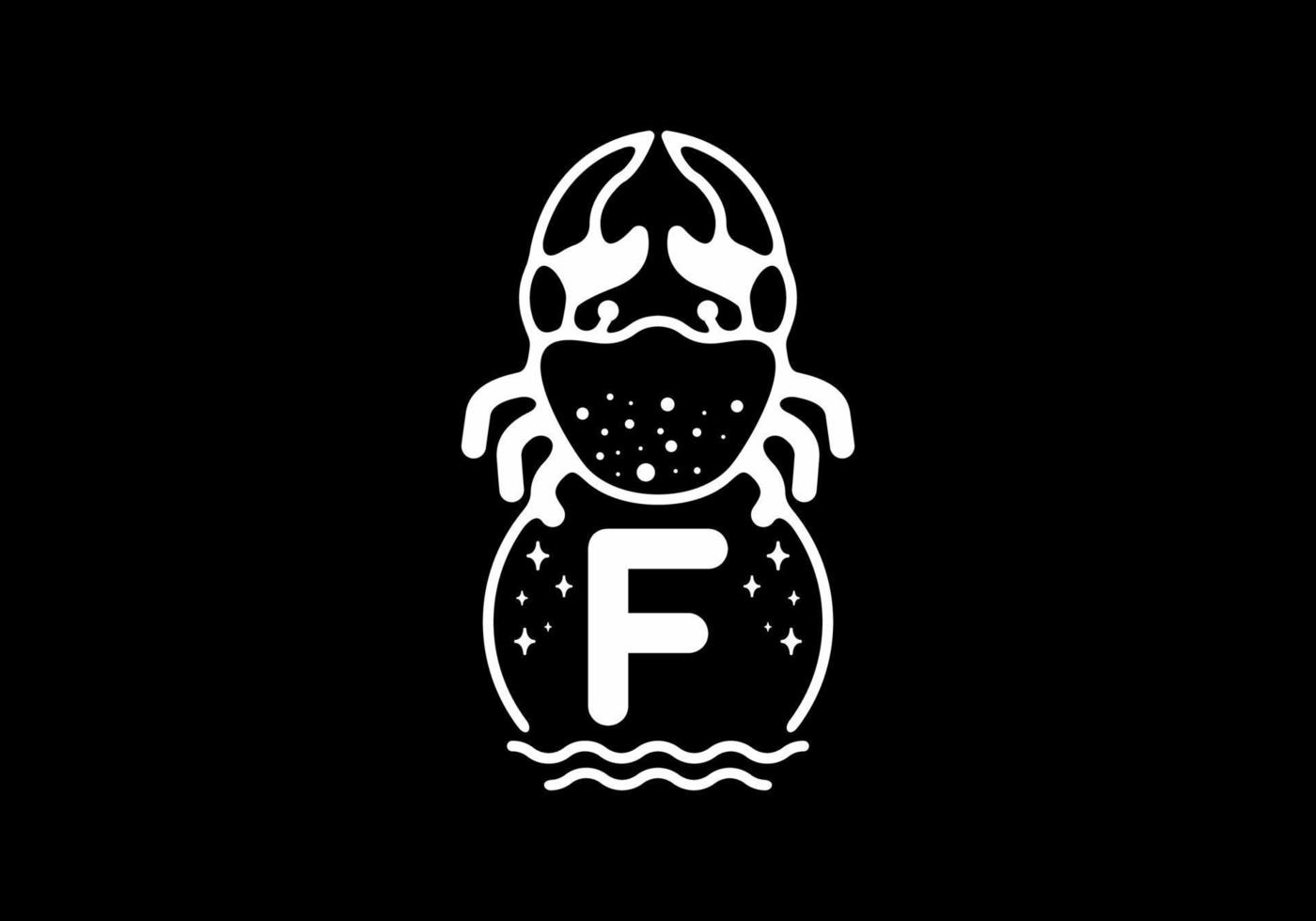 White black crab line art with F initial letter vector