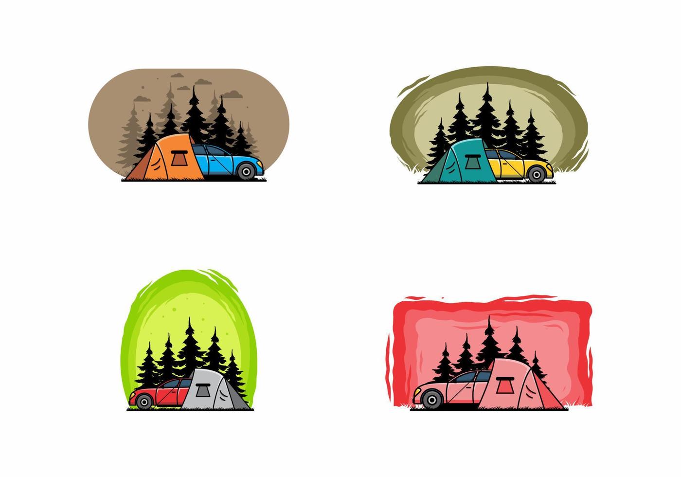 Night camping with car illustration vector