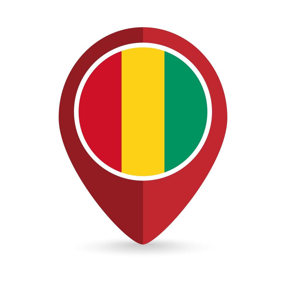 Map pointer with contry Guinea. Guinea flag. Vector illustration.