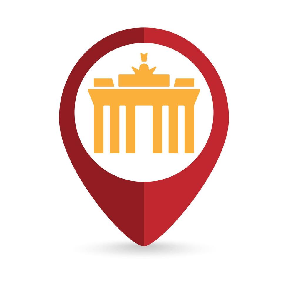 Map pointer with Brandenburg Gate. Vector illustration.