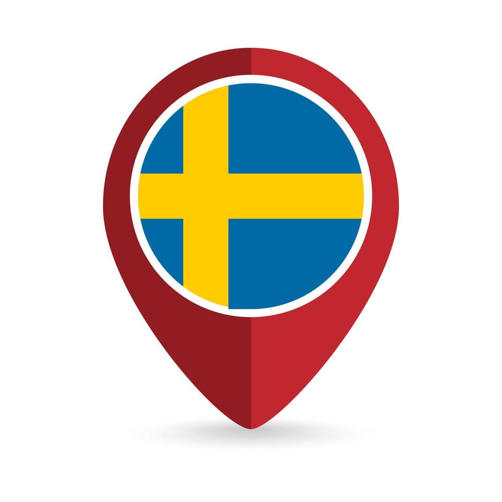 Map pointer with contry Sweden. Sweden flag. Vector illustration.