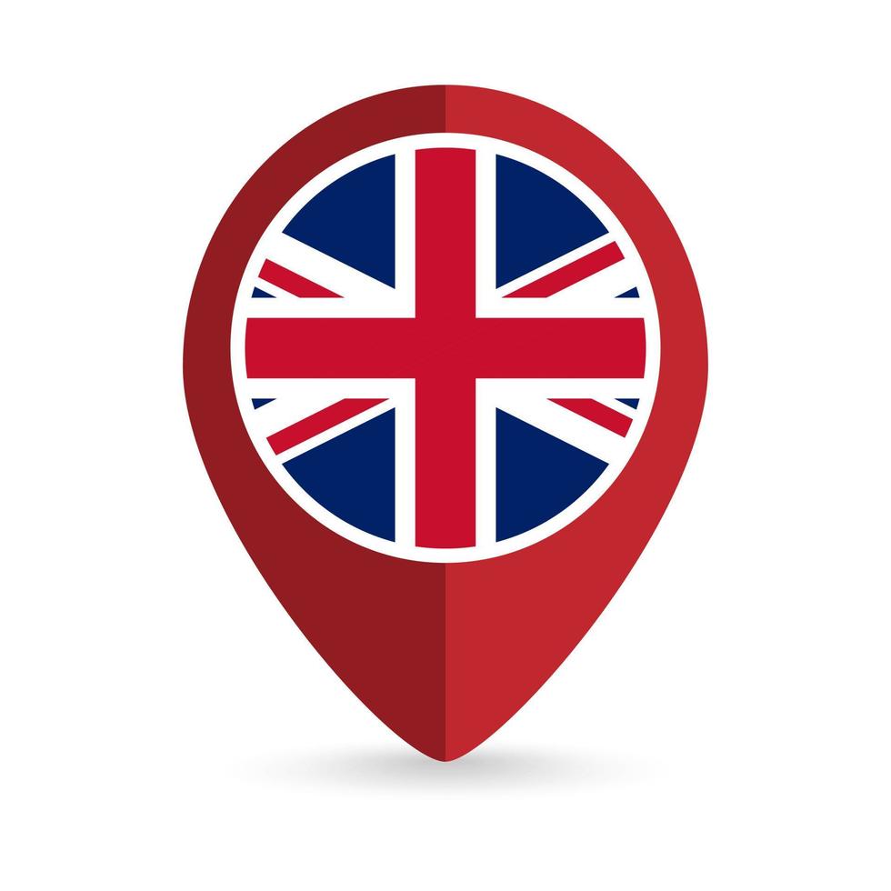 Map pointer with contry United Kingdom. United Kingdom flag. Vector illustration.