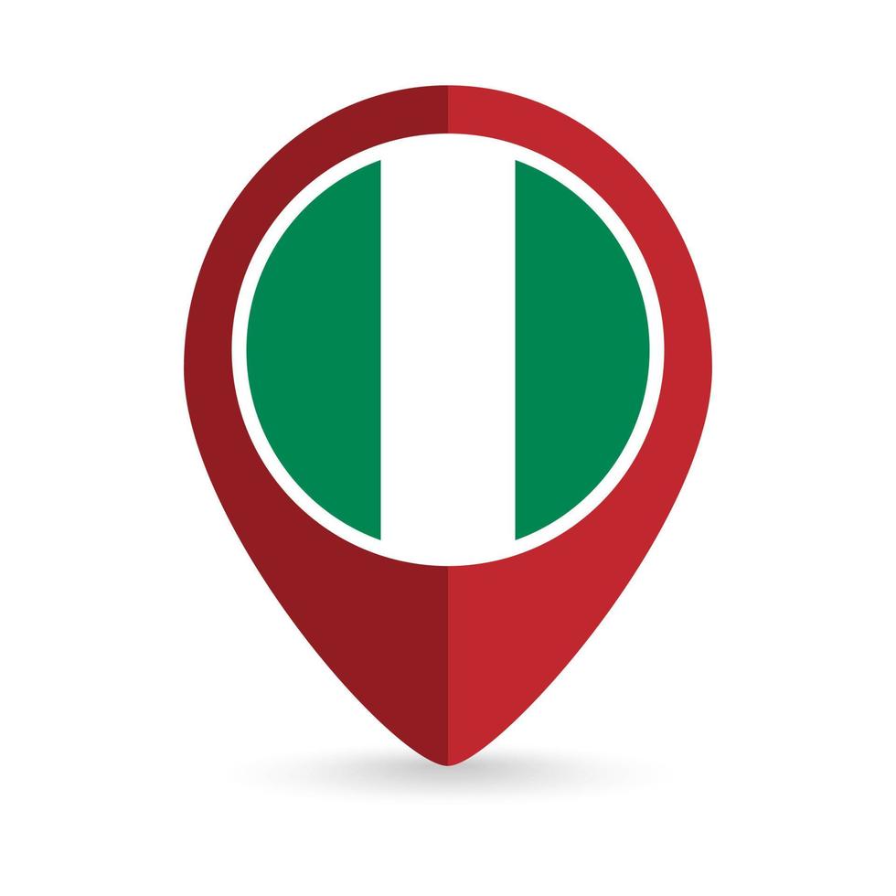 Map pointer with contry Nigeria. Nigeria flag. Vector illustration.