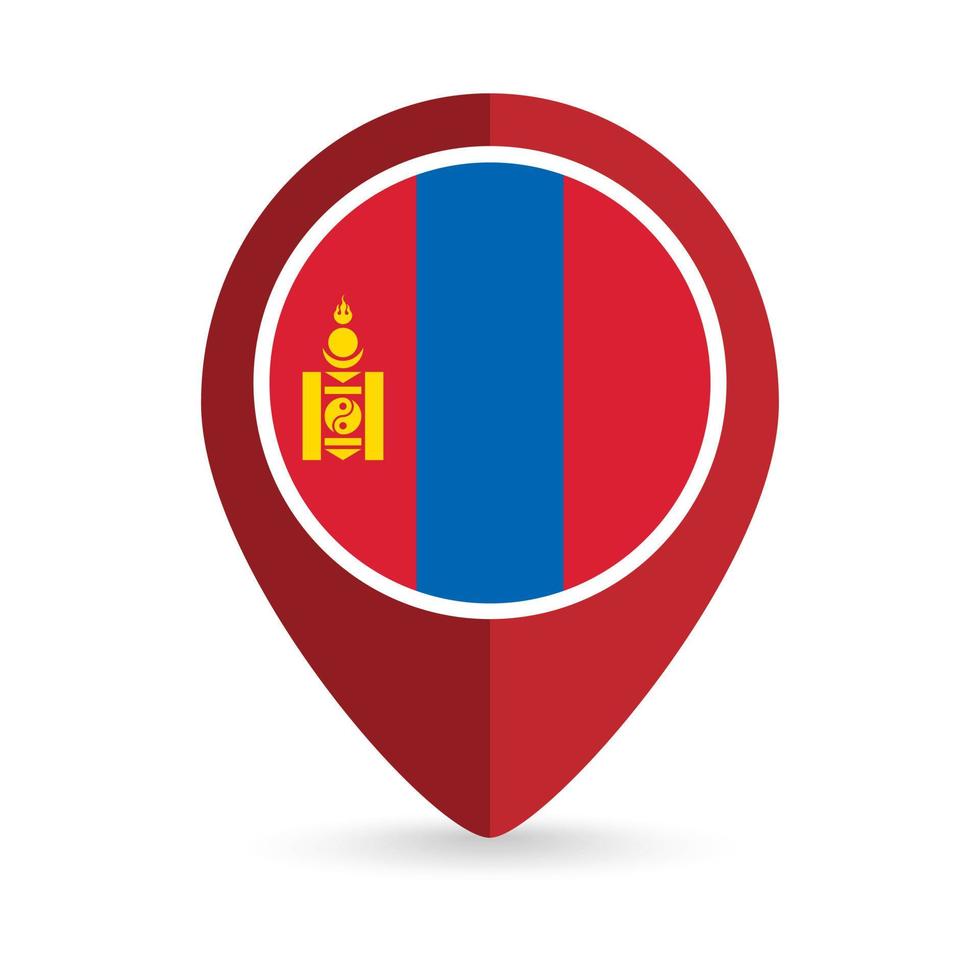 Map pointer with contry Mongolia. Mongolia flag. Vector illustration.
