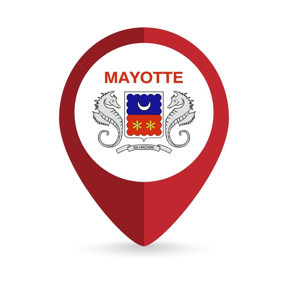 Map pointer with contry Mayotte. Mayotte flag. Vector illustration.