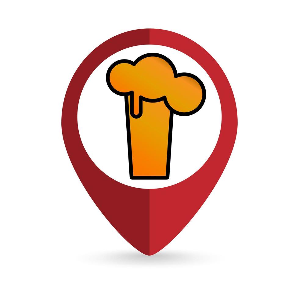 puntero de mapa con signo de cerveza. ilustración vectorial vector