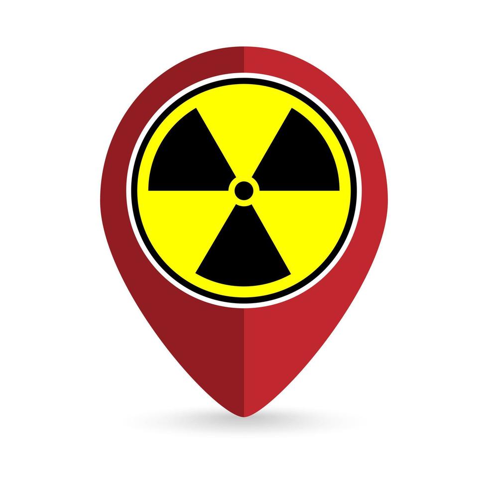 Map pointer with radiation symbol. Vector illustration.