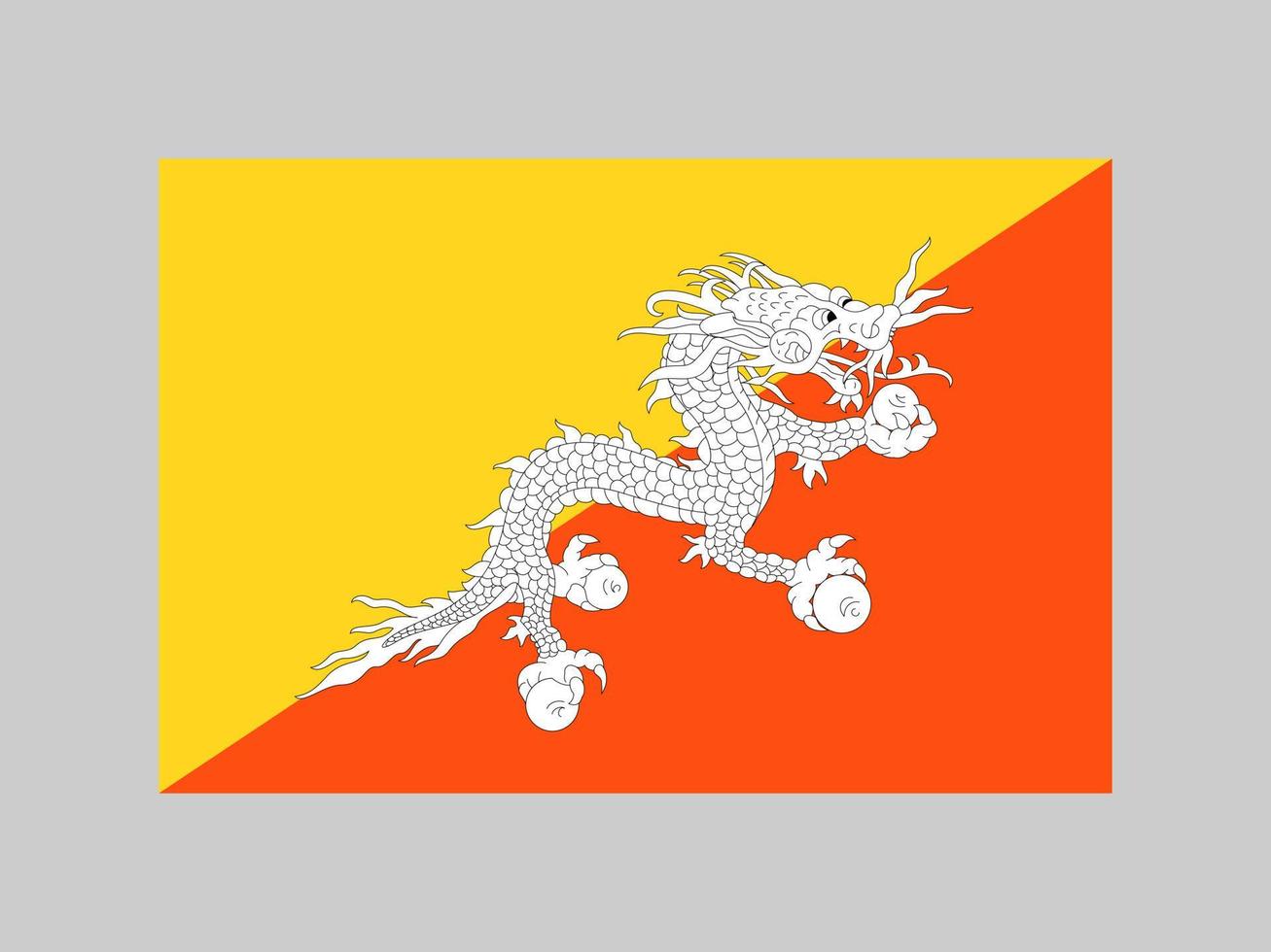 Bhutan flag, official colors and proportion. Vector illustration.