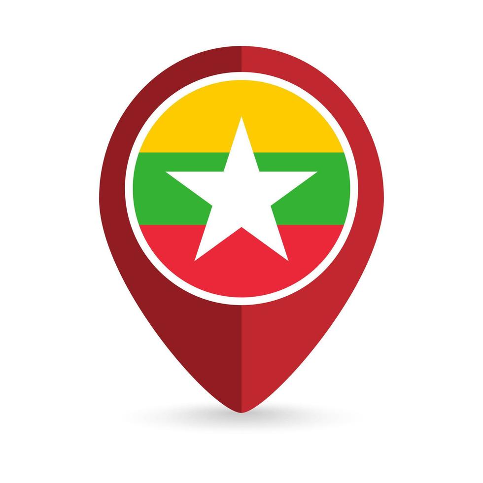 Map pointer with contry Myanmar. Myanmar flag. Vector illustration.