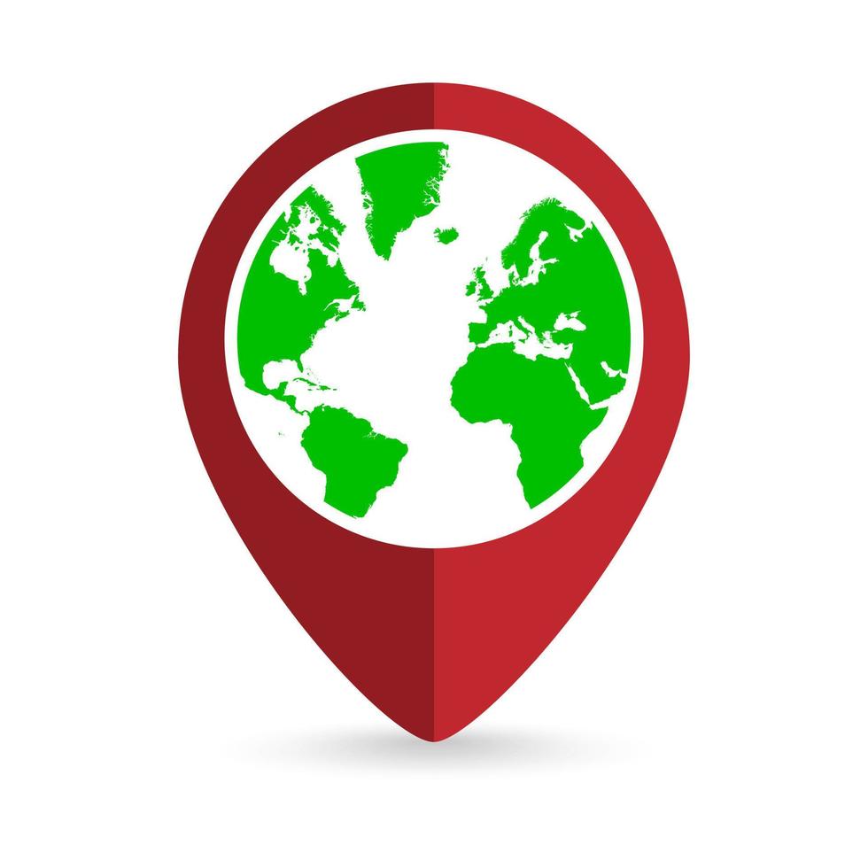 Map pointer with Green Globe. Vector illustration.