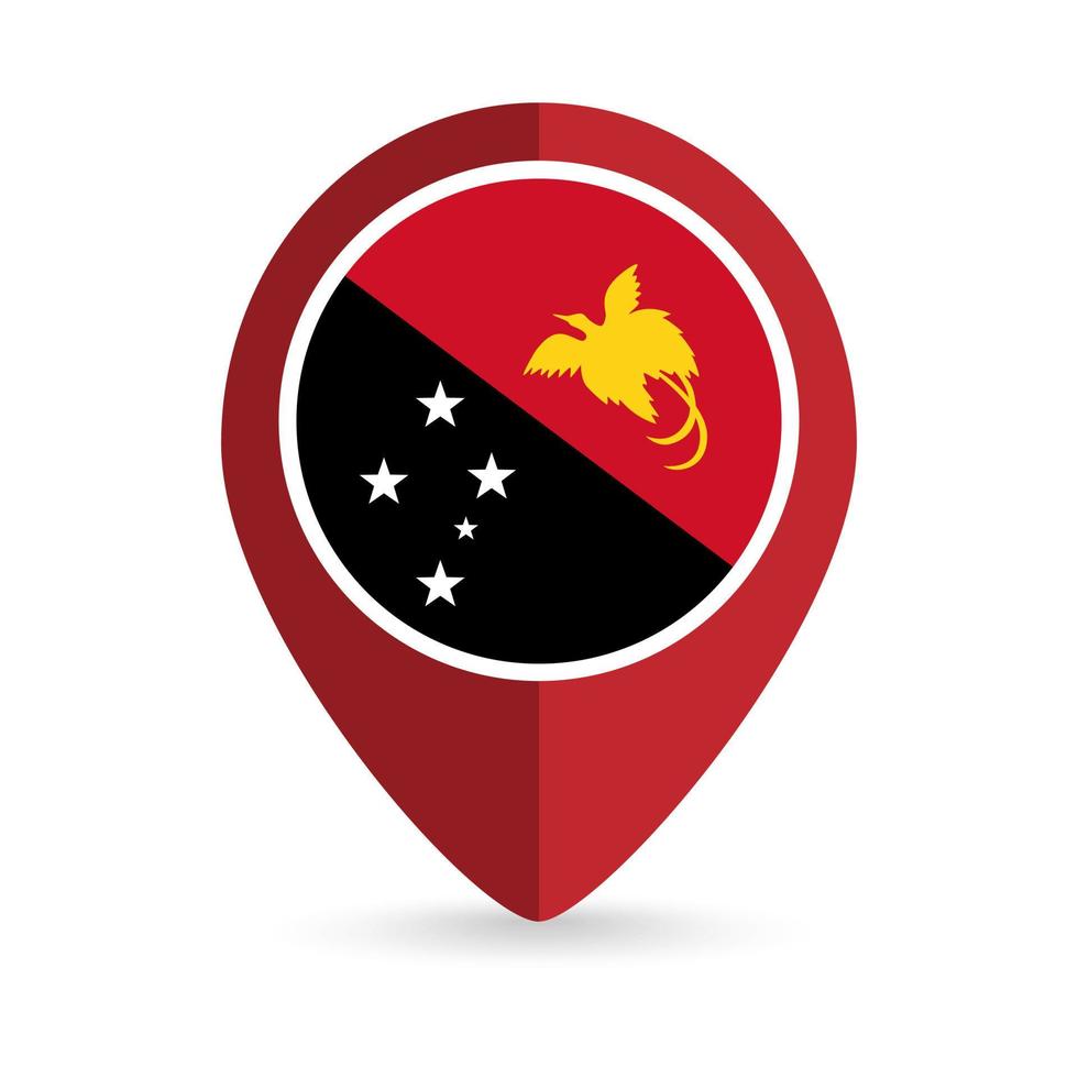 Map pointer with contry Papua New Guinea. Papua New Guinea flag. Vector illustration.