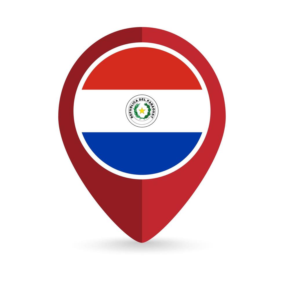 puntero del mapa con país paraguay. bandera paraguaya. ilustración vectorial vector