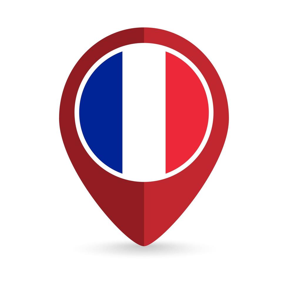 Map pointer with contry Reunion. Reunion flag. Vector illustration.
