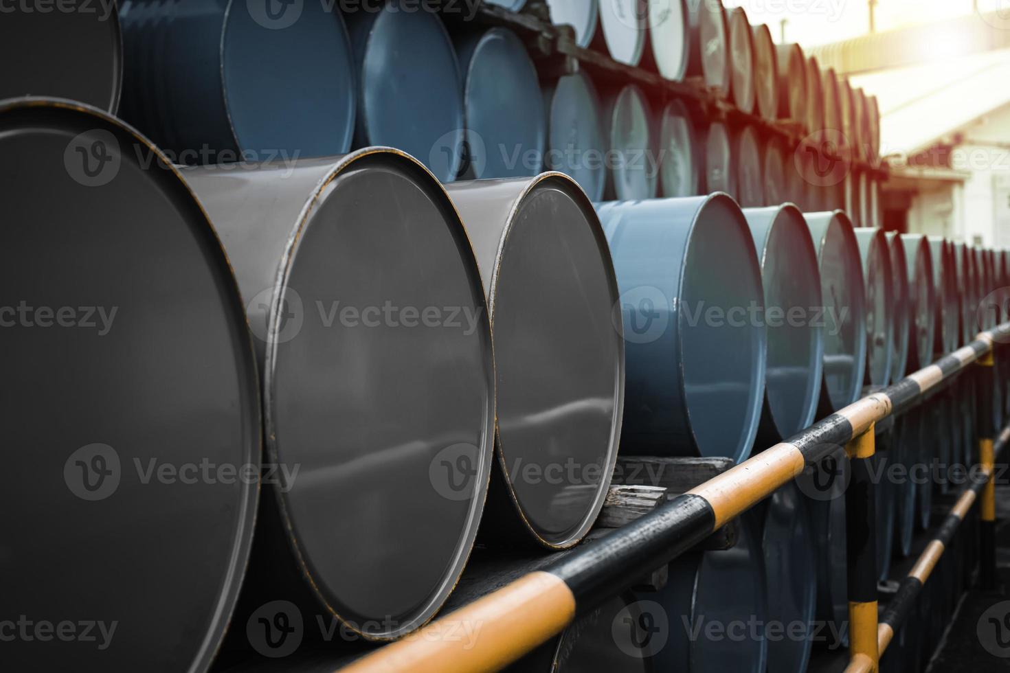 Oil barrels blue and green or chemical drums horizontal photo