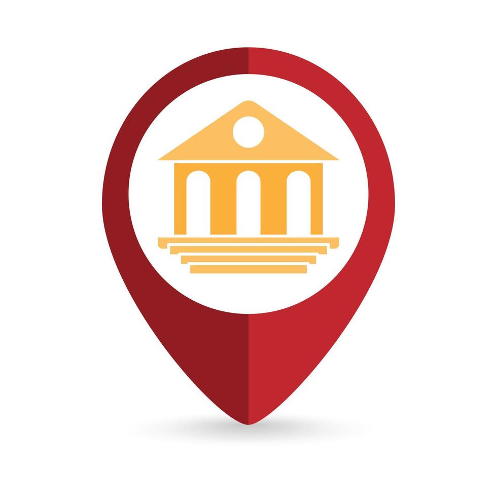 Map pointer with museum. Vector illustration.