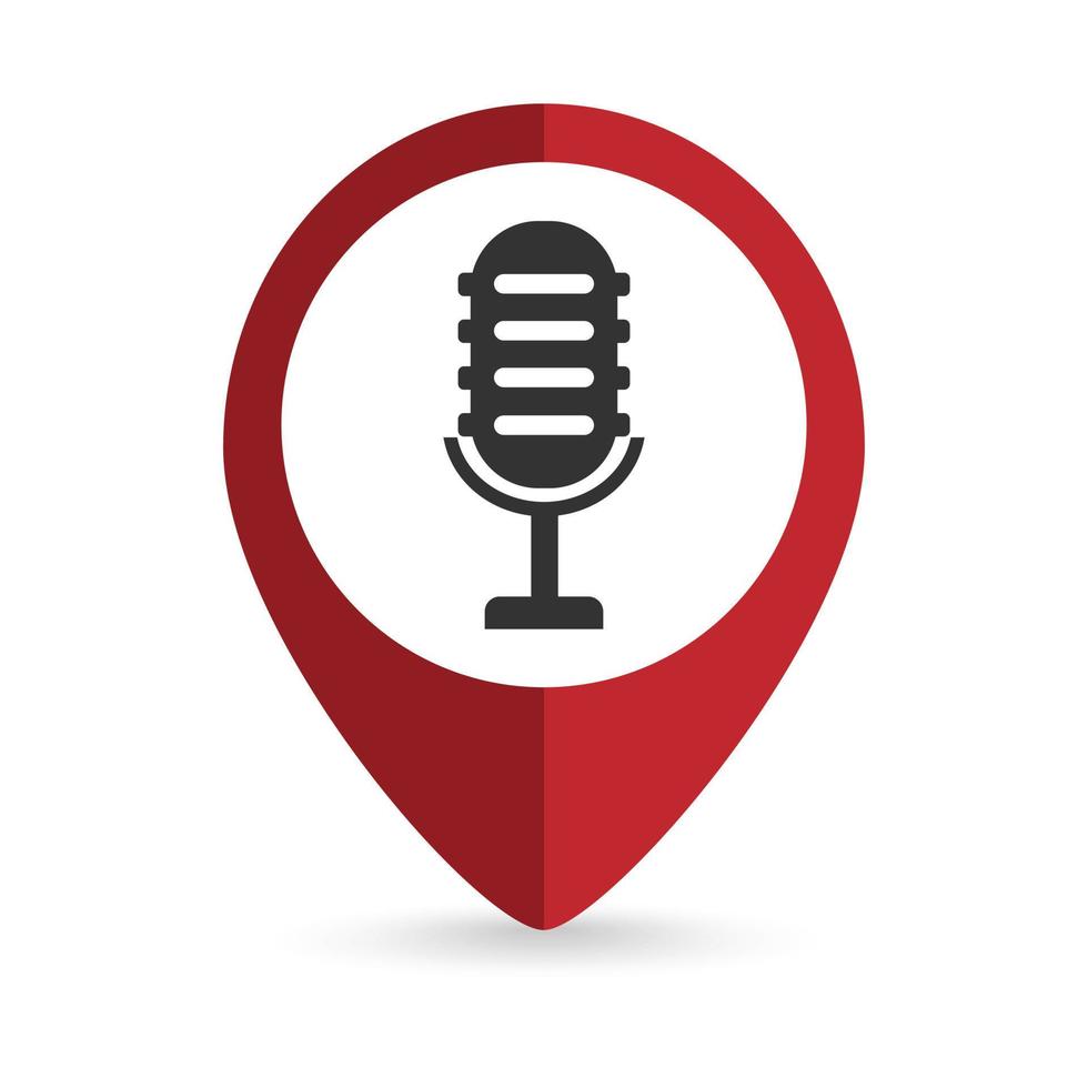 Map pointer with Studio table microphone. Vector illustration.