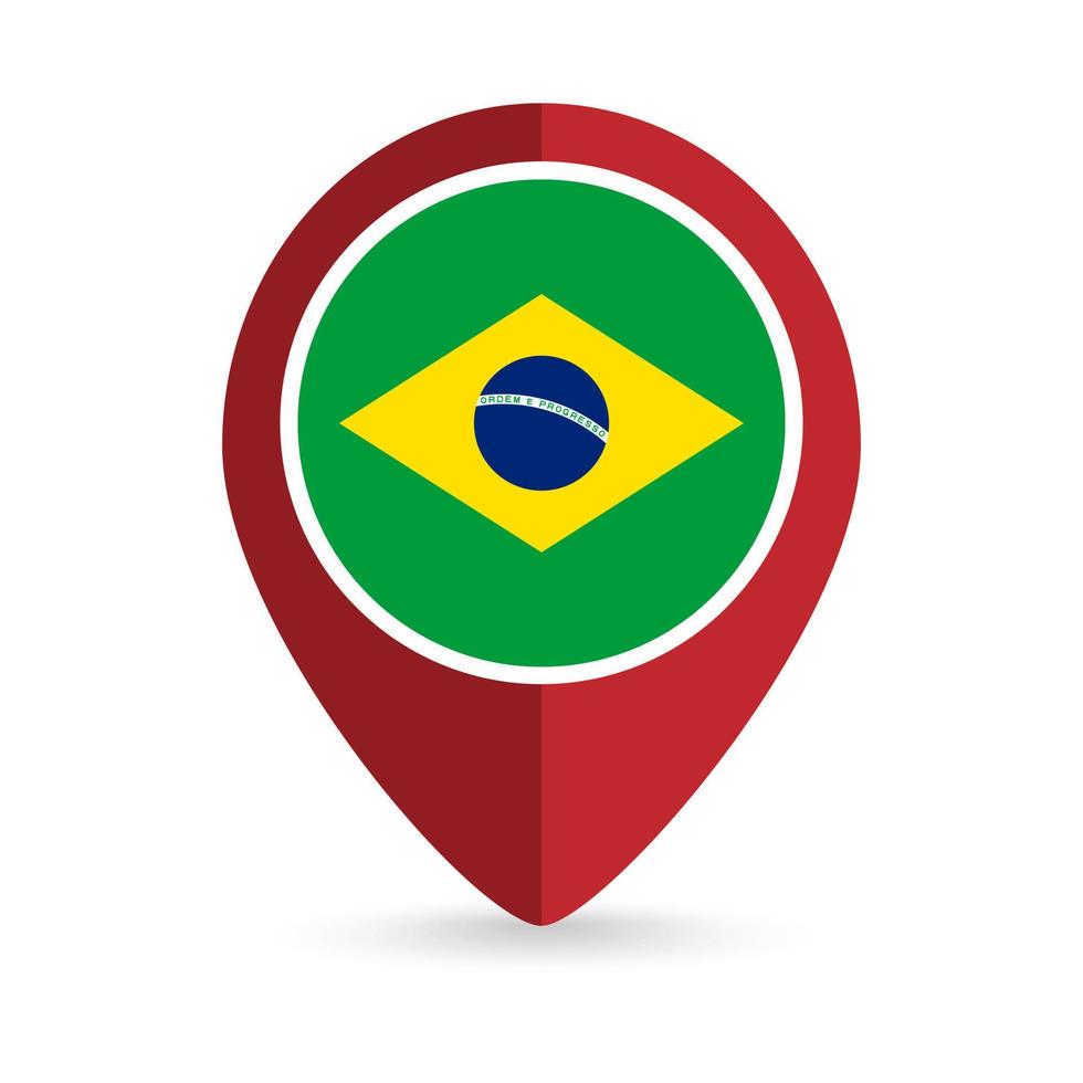 Map pointer with contry Brazil. Brazil flag. Vector illustration.