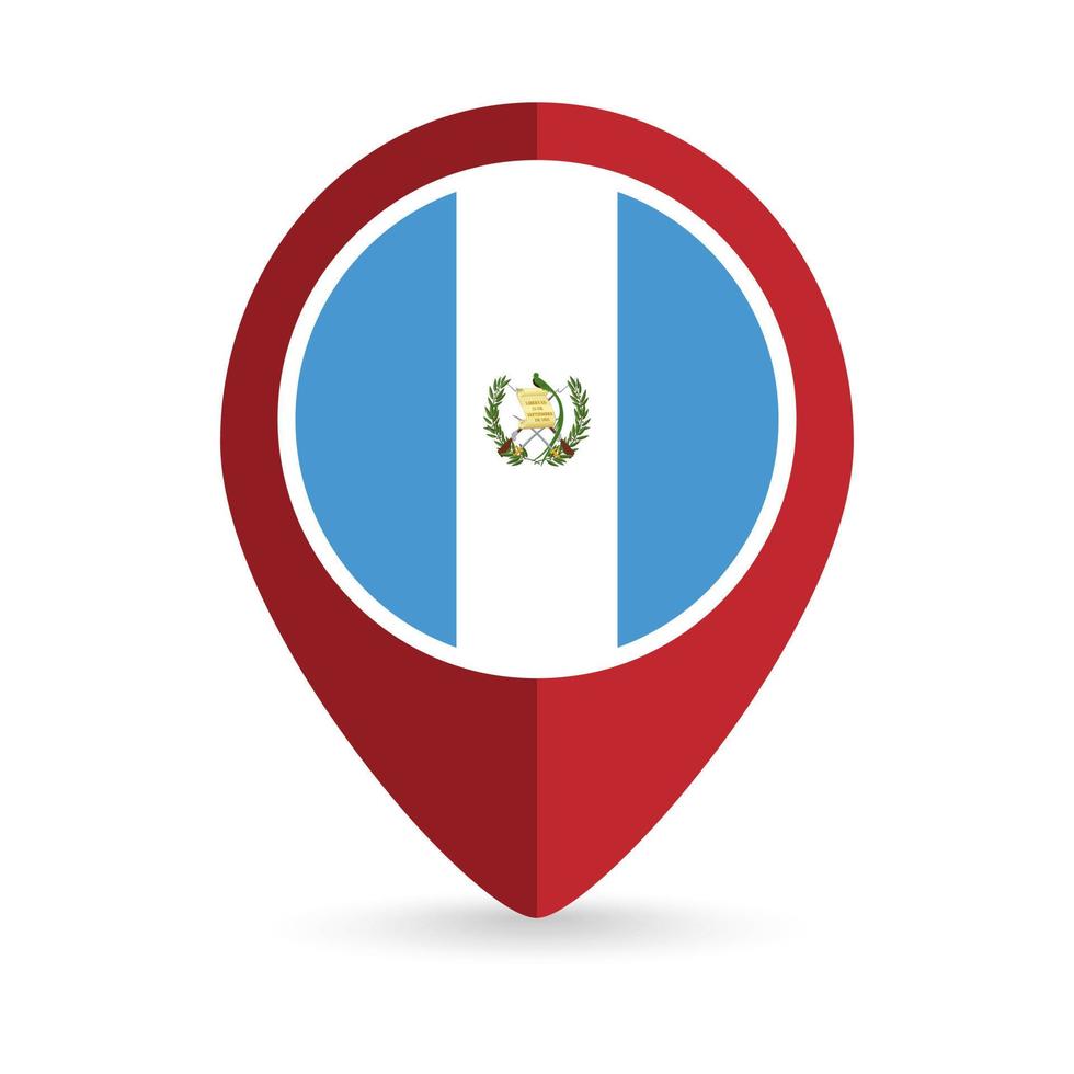 Map pointer with contry Guatemala. Guatemala flag. Vector illustration.