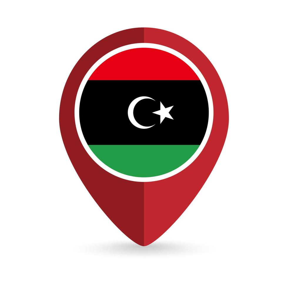 Map pointer with contry Libya. Libya flag. Vector illustration.