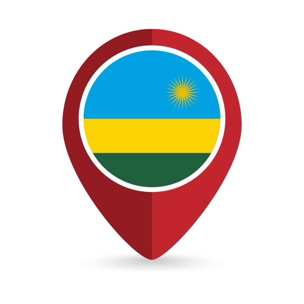 Map pointer with contry Rwanda. Rwanda flag. Vector illustration.