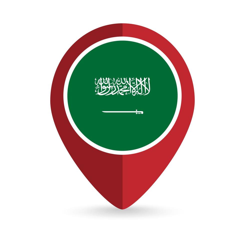 Map pointer with contry Saudi Arabia. Saudi Arabia flag. Vector illustration.
