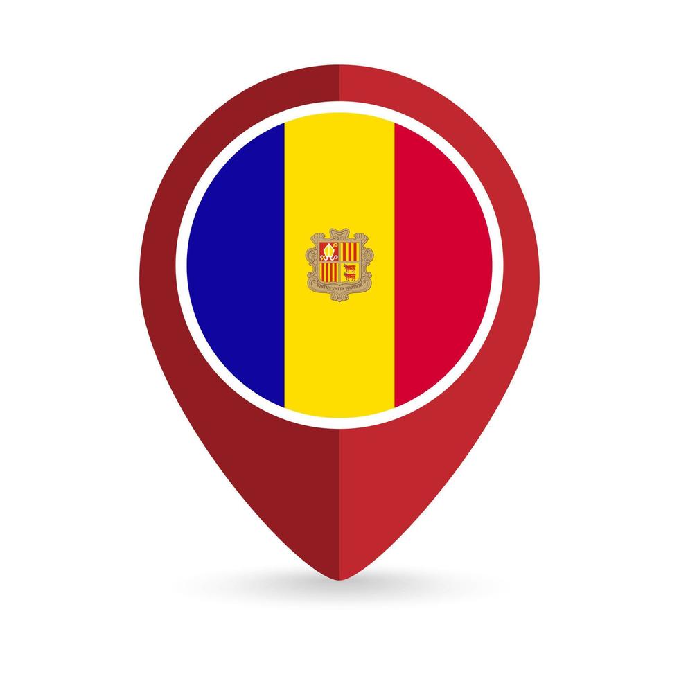 Map pointer with country Andorra. Andorra flag. Vector illustration.