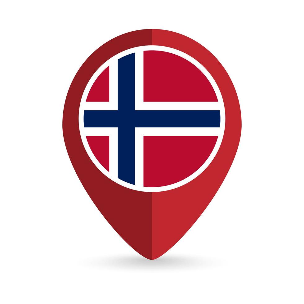 Map pointer with contry Norway. Norway flag. Vector illustration.