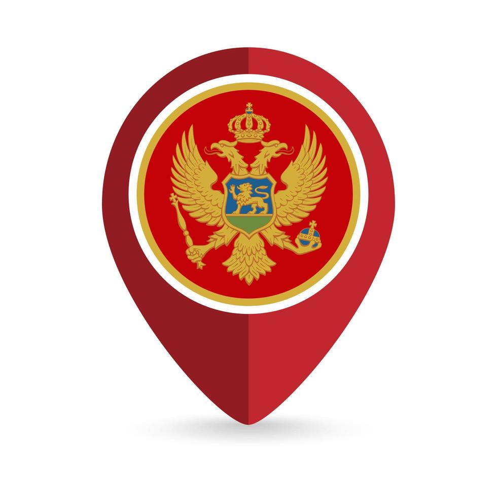 puntero del mapa con país montenegro. bandera montenegrina. ilustración vectorial vector