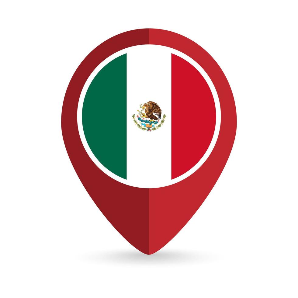 Map pointer with contry Mexico. Mexico flag. Vector illustration.
