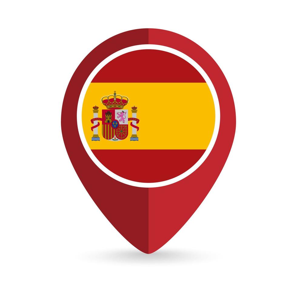Map pointer with contry Spain. Spain flag. Vector illustration.