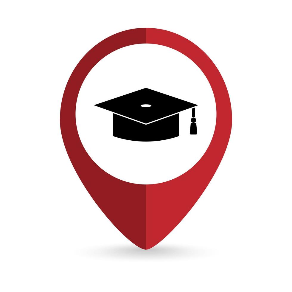 Map pointer with Graduation cap icon. Vector illustration.