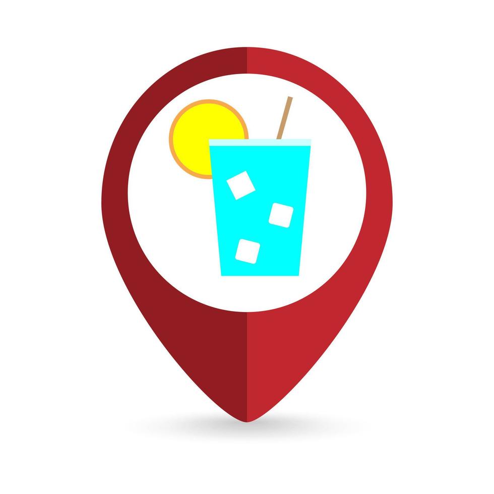 Map pointer with iced drink. Vector illustration.