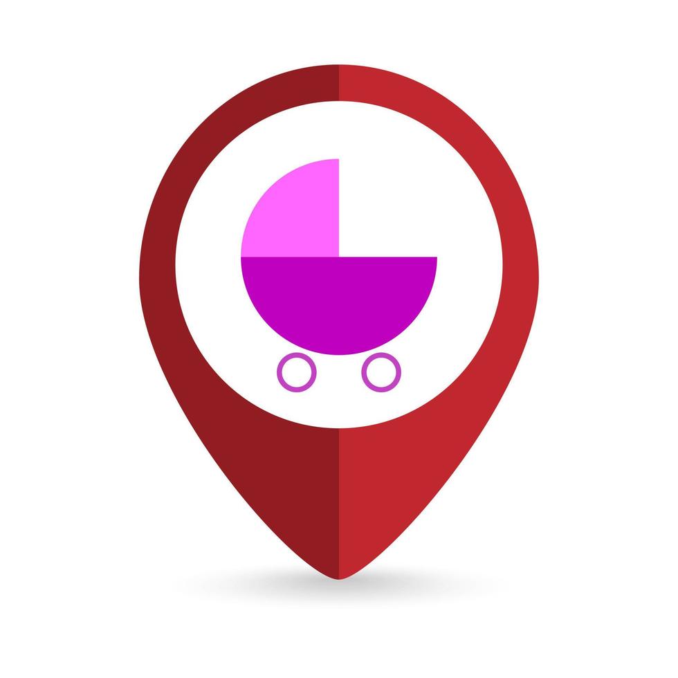 Map pointer with baby stroller. Vector illustration.