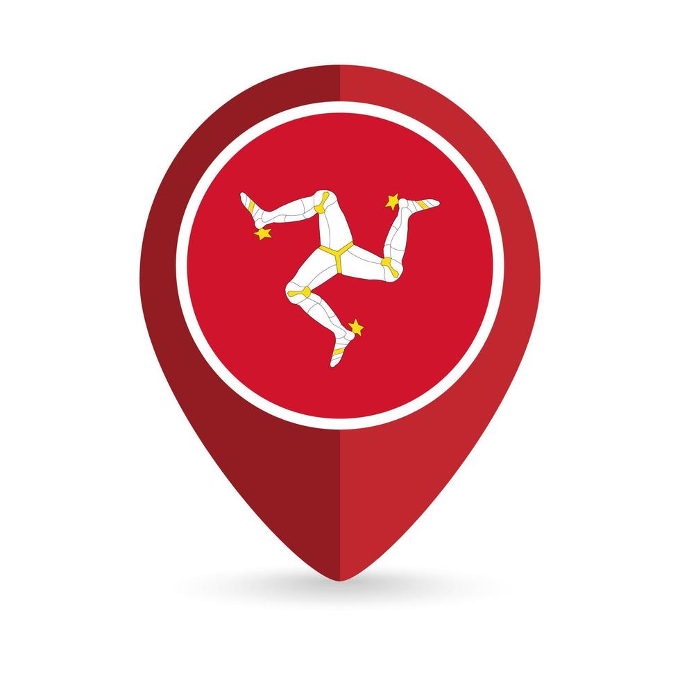 Map pointer with country Isle of Man. Isle of Man flag. Vector illustration.