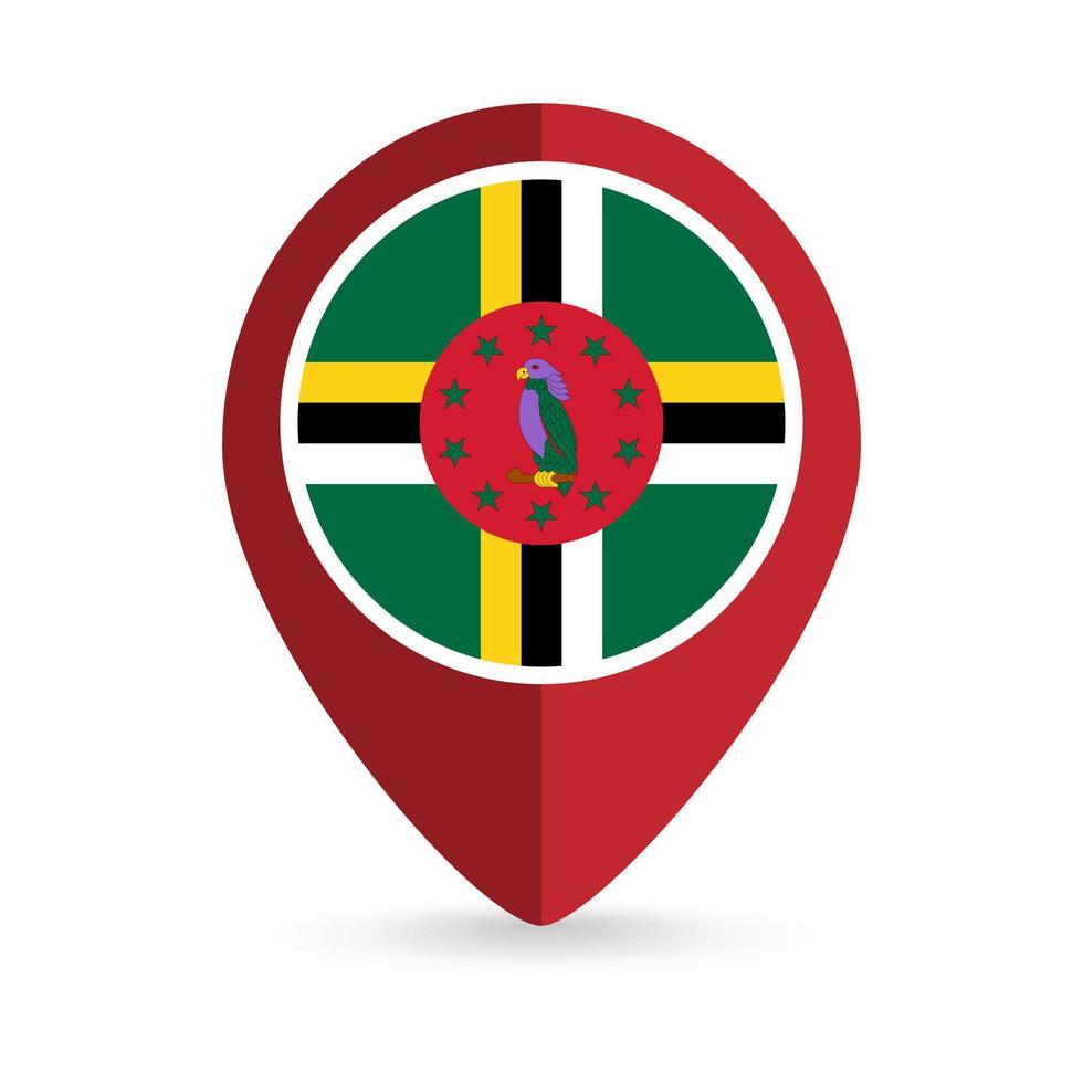 Map pointer with country Dominica. Dominica flag. Vector illustration.