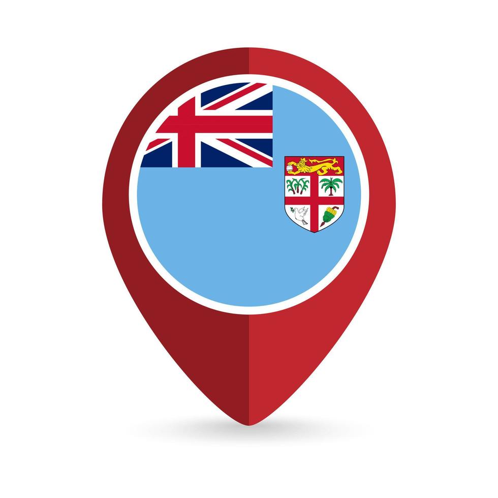 Map pointer with contry Fiji. Fiji flag. Vector illustration.