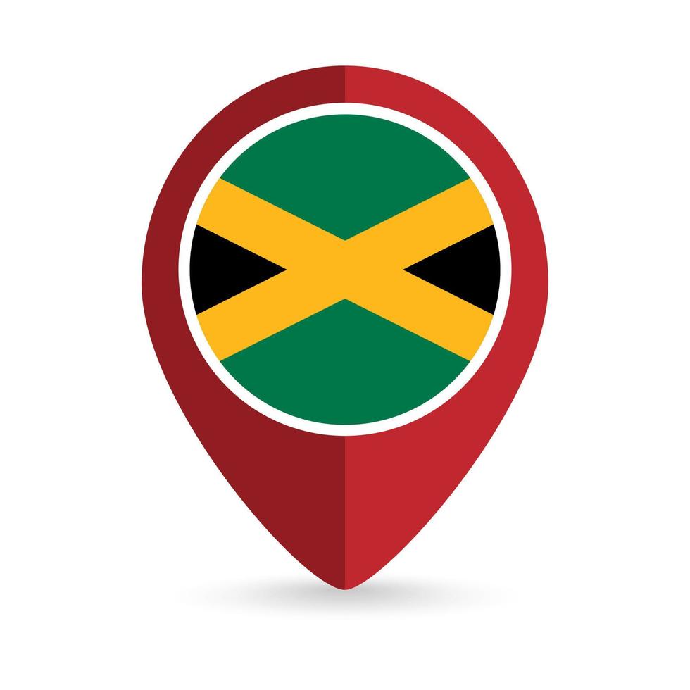 Map pointer with contry Jamaica. Jamaica flag. Vector illustration.