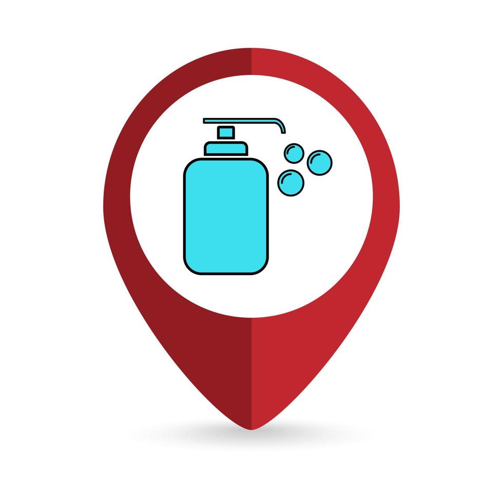 Map pointer with Disinfection or Hand Sanitizer. Vector illustration.