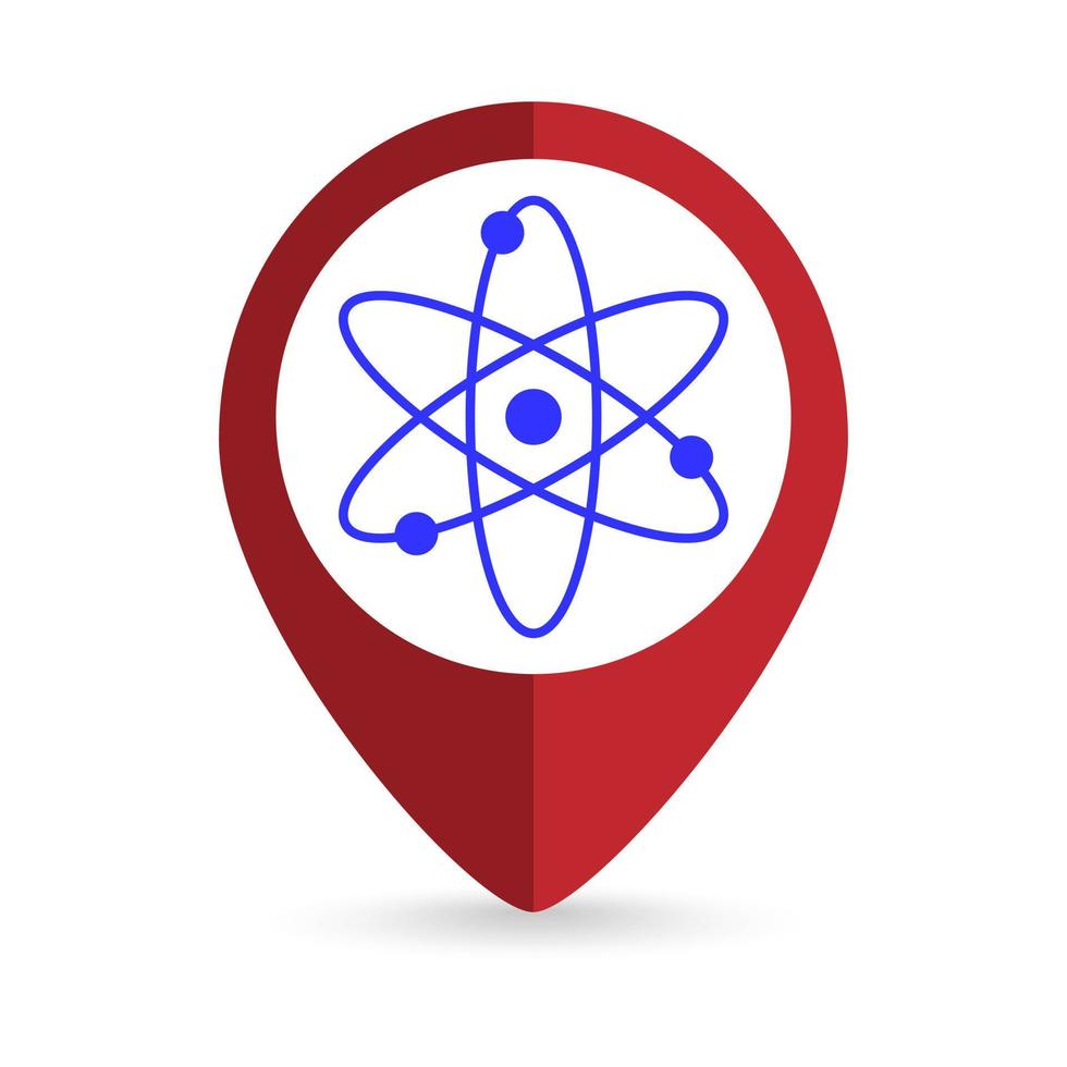 Map pointer with atom sign. Vector illustration.