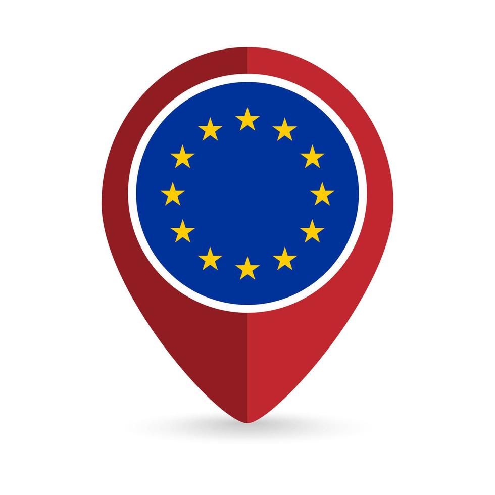 Map pointer with contry European Union. European Union flag. Vector illustration.