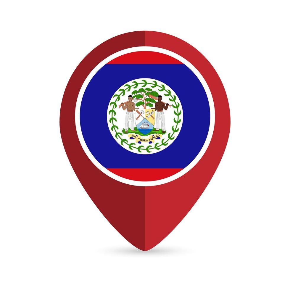 Map pointer with contry Belize. Belize flag. Vector illustration.