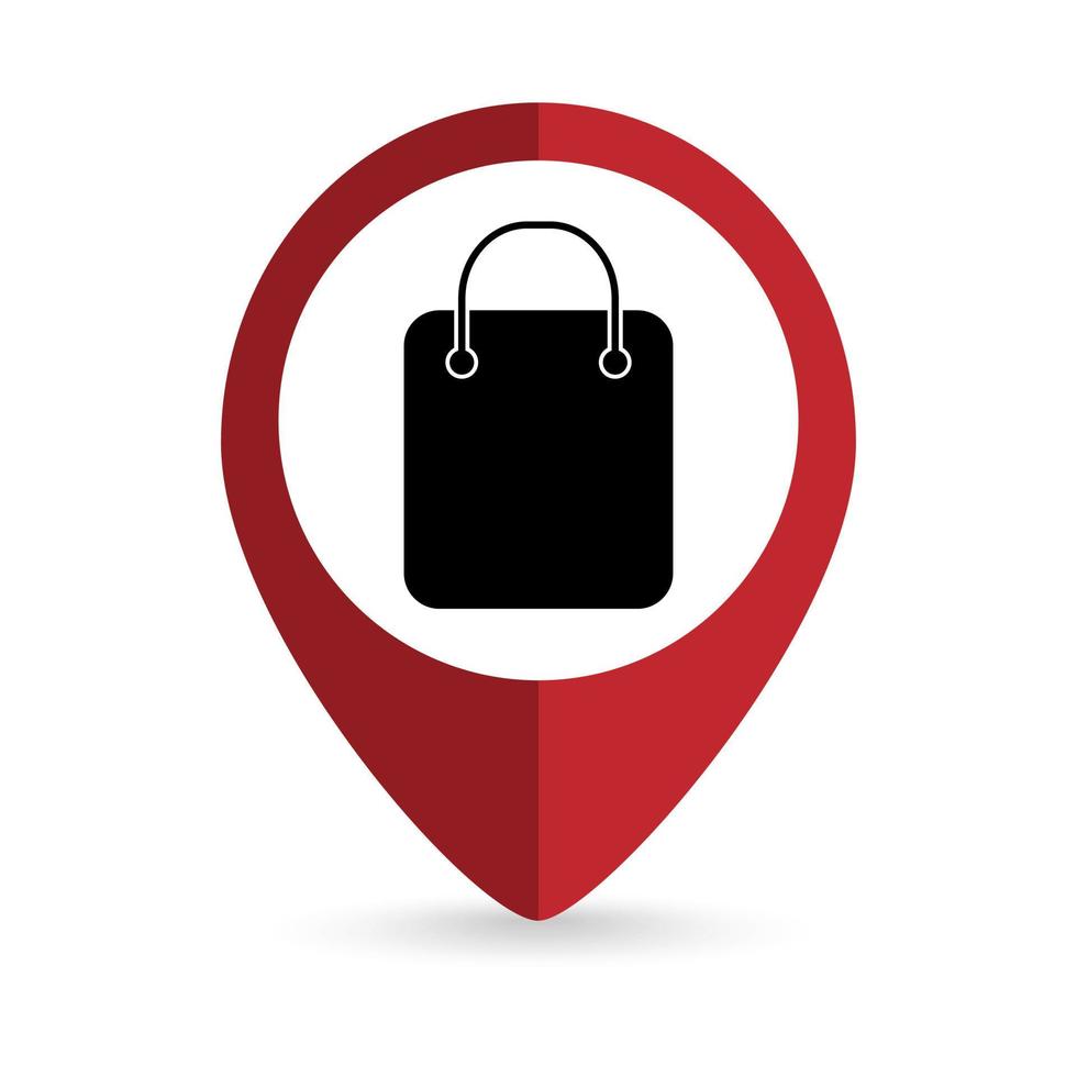 Map pointer with Shopping bag icon. Vector illustration.