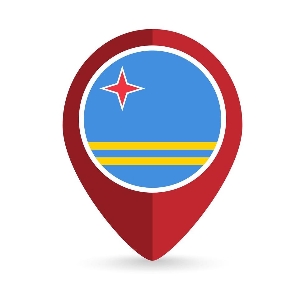 Map pointer with country Aruba. Aruba flag. Vector illustration.