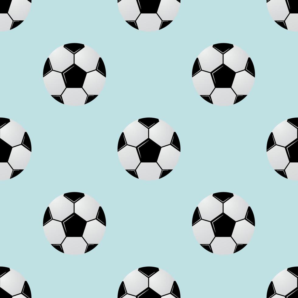 balones de fútbol en blanco y negro sobre fondo azul claro. patrón sin costuras de fútbol. ilustración de vector de deporte de dibujos animados.